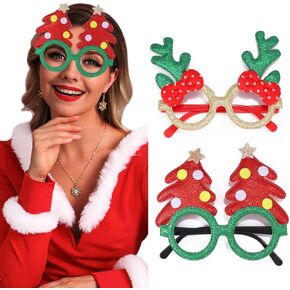 GEMILY Christmas Glitter Glasses Holiday Party Glasses Xmas Decoration Costume Eyeglasses for Adults and Kids 2 PCS in Kuwait