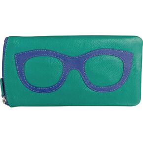 ili New York - Leather Eyeglass Case -Zippered Enclosure Eyeglass Case w/Frame Silhouette Embellishment