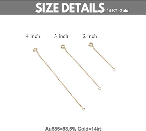 14K Yellow Gold 2" 3" 4" Necklace Chain Extender, Dainty Durable Strong Removable Chain Extender for Gold Necklace Bracelet Jewelry in Kuwait