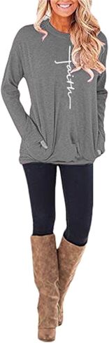 سويت شيرت نسائي كاجوال من AELSON برقبة دائرية وطبعة إيمانية وبلوزة مع جيب in Kuwait