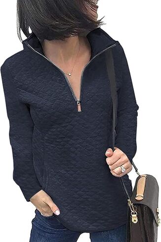 Uvog بلوزات نسائية عادية مبطن ربع الرمز البريدي البلوز المرأة طويلة الأكمام خفيفة الوزن البلوز قمصان علوية in Kuwait