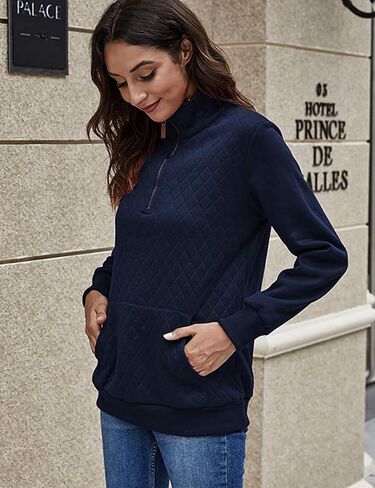 Uvog بلوزات نسائية عادية مبطن ربع الرمز البريدي البلوز المرأة طويلة الأكمام خفيفة الوزن البلوز قمصان علوية in Kuwait