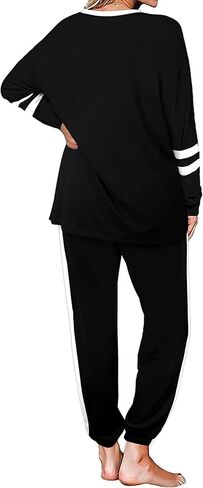 الودور طقم استرخاء للنساء، طقم تمارين كاجوال مخطط باكمام قصيرة، لون اسود، مقاس S in Kuwait