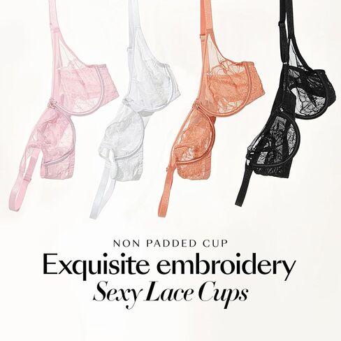 حمالة صدر نسائية من Wingslove مصنوعة من الدانتيل الشفاف مع سلك داخلي غير مبطنة تغطية كاملة مقاس كبير صدر كبير in Kuwait