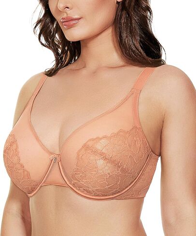 حمالة صدر نسائية من Wingslove مصنوعة من الدانتيل الشفاف مع سلك داخلي غير مبطنة تغطية كاملة مقاس كبير صدر كبير in Kuwait