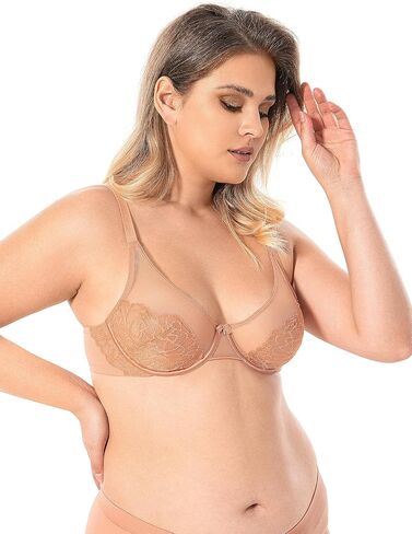 حمالة صدر نسائية من Wingslove مصنوعة من الدانتيل الشفاف مع سلك داخلي غير مبطنة تغطية كاملة مقاس كبير صدر كبير in Kuwait