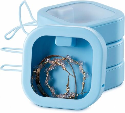 ساجود 4 قطع منظم ربطات الشعر لتخزين إكسسوارات الشعر وحامل المجوهرات للحمام ورأس قطنية وموزع مسحة قطنية محمولة مع غطاء للفتيات والنساء والأطفال، أزرق in Kuwait