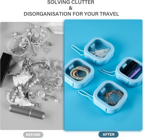 ساجود 4 قطع منظم ربطات الشعر لتخزين إكسسوارات الشعر وحامل المجوهرات للحمام ورأس قطنية وموزع مسحة قطنية محمولة مع غطاء للفتيات والنساء والأطفال، أزرق in Kuwait