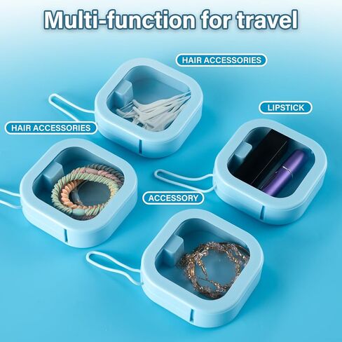 ساجود 4 قطع منظم ربطات الشعر لتخزين إكسسوارات الشعر وحامل المجوهرات للحمام ورأس قطنية وموزع مسحة قطنية محمولة مع غطاء للفتيات والنساء والأطفال، أزرق in Kuwait