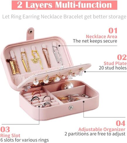 حقيبة مجوهرات صغيرة من جلد البولي يوريثان من NICITY، منظم حامل مجوهرات محمول بطبقتين للسفر من أجل قلادة حلقية وقلادة حلق، صناديق مجوهرات عملية للنساء in Kuwait