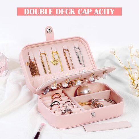 حقيبة مجوهرات صغيرة من جلد البولي يوريثان من NICITY، منظم حامل مجوهرات محمول بطبقتين للسفر من أجل قلادة حلقية وقلادة حلق، صناديق مجوهرات عملية للنساء in Kuwait