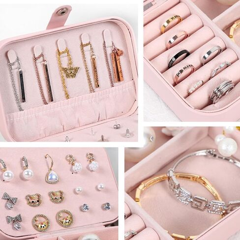 حقيبة مجوهرات صغيرة من جلد البولي يوريثان من NICITY، منظم حامل مجوهرات محمول بطبقتين للسفر من أجل قلادة حلقية وقلادة حلق، صناديق مجوهرات عملية للنساء in Kuwait