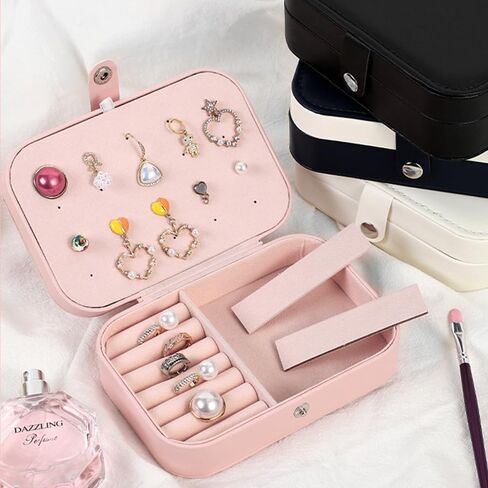 حقيبة مجوهرات صغيرة من جلد البولي يوريثان من NICITY، منظم حامل مجوهرات محمول بطبقتين للسفر من أجل قلادة حلقية وقلادة حلق، صناديق مجوهرات عملية للنساء in Kuwait