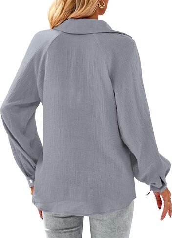 PRETTYGARDEN المرأة 2023 الخريف بلوزة عصرية بلايز عادية كم طويل الخامس الرقبة طوق القطن قميص كتان in Kuwait