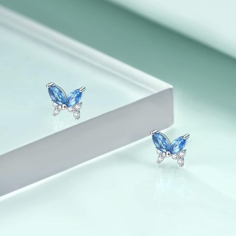 S925 Sterling Silver CZ Butterfly Stud Earrings for Women Girls,Hypoallergenic Tiny Butterfly Earrings for Second Hole | Multiple piercings in Kuwait