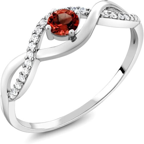 Gem Stone King 0.68 Ct Round Red Garnet 925 Sterling Silver Infinity Ring in Saudi Arabia