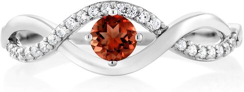 Gem Stone King 0.68 Ct Round Red Garnet 925 Sterling Silver Infinity Ring in Saudi Arabia