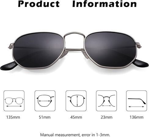 Pro Acme Polarized Hexagon Sunglasses for Women Men Polygon Sunnies Square Metal Frame in Saudi Arabia