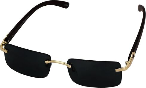 Elite Slim Rimless Rectangular Metal & Wood Art Aviator Sunglasses in Kuwait