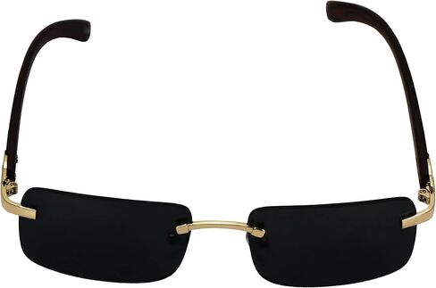 Elite Slim Rimless Rectangular Metal & Wood Art Aviator Sunglasses in Kuwait