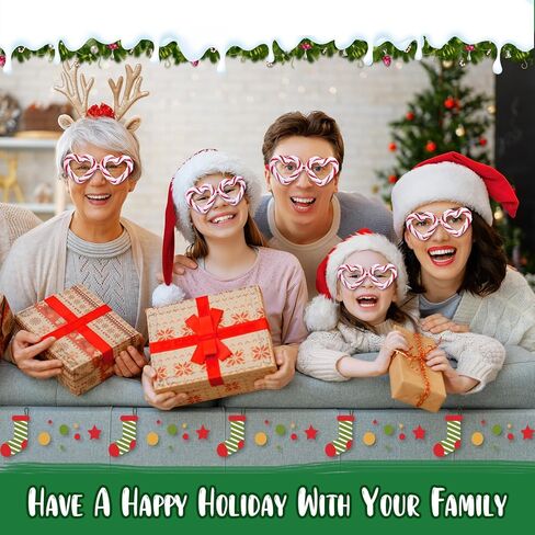 12 قطعة من نظارات عيد الميلاد من Chapou، نظارات قصب الحلوى اللامعة، نظارات تنكرية لحفلات العطلات للأطفال والكبار in Kuwait