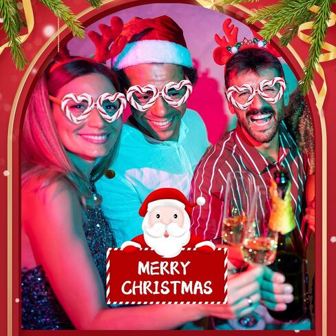 12 قطعة من نظارات عيد الميلاد من Chapou، نظارات قصب الحلوى اللامعة، نظارات تنكرية لحفلات العطلات للأطفال والكبار in Kuwait