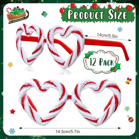 12 قطعة من نظارات عيد الميلاد من Chapou، نظارات قصب الحلوى اللامعة، نظارات تنكرية لحفلات العطلات للأطفال والكبار in Kuwait