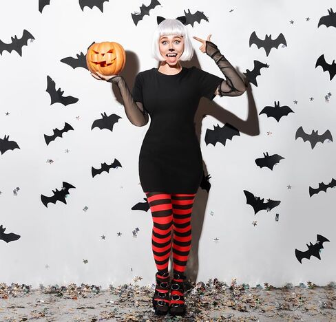 Suhine Halloween Vampire Costume for Women Black and Red Legging Black Dress Vampire Fangs Glove for Cosplay Party in Saudi Arabia
