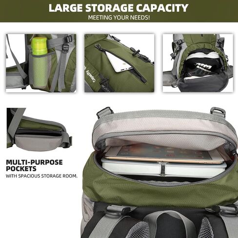 70L Camping Hiking Backpack with Rain Cover Waterproof Backpacking Backpack for Hiking Treeking Climbing Outdoor in Kuwait