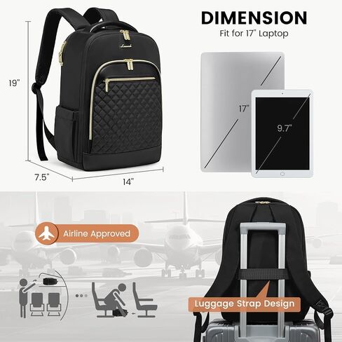LOVEVOOK Laptop Backpack Purse for Women Travel Backpack 17 Inch Airline Approved Carry on Backpack Large Teacher Nurse Bag for Work Business College, Black in Kuwait