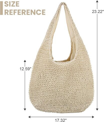 حقيبة يد من القش من Freie Liebe للنساء حقيبة شاطئ كبيرة وحقائب كتف منسوجة للصيف in Kuwait