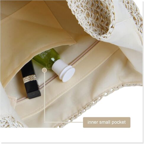 حقيبة يد من القش من Freie Liebe للنساء حقيبة شاطئ كبيرة وحقائب كتف منسوجة للصيف in Kuwait