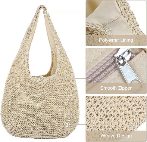 حقيبة يد من القش من Freie Liebe للنساء حقيبة شاطئ كبيرة وحقائب كتف منسوجة للصيف in Kuwait