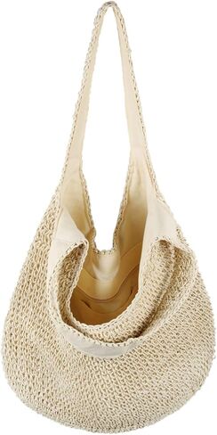 حقيبة يد من القش من Freie Liebe للنساء حقيبة شاطئ كبيرة وحقائب كتف منسوجة للصيف in Kuwait