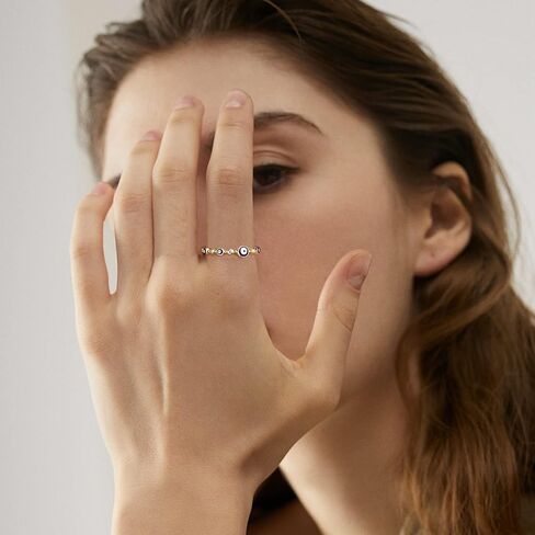 MUSECLOUD 14K Gold Plated Evil Eye Ring for Women White Gold Plated 925 Sterling Silver Evil Eye Ring Minimalist Blue Eye Band Ring Protection Jewelry Size 5-10 in Kuwait