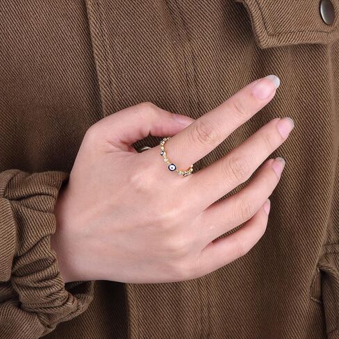 MUSECLOUD 14K Gold Plated Evil Eye Ring for Women White Gold Plated 925 Sterling Silver Evil Eye Ring Minimalist Blue Eye Band Ring Protection Jewelry Size 5-10 in Kuwait