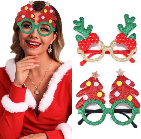 GEMILY Christmas Glitter Glasses Holiday Party Glasses Xmas Decoration Costume Eyeglasses for Adults and Kids 2 PCS in Kuwait