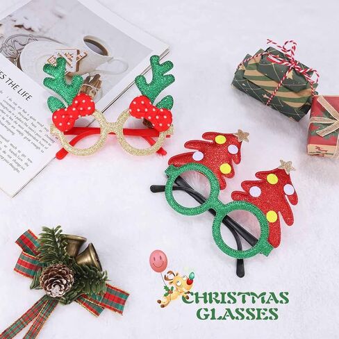 GEMILY Christmas Glitter Glasses Holiday Party Glasses Xmas Decoration Costume Eyeglasses for Adults and Kids 2 PCS in Kuwait