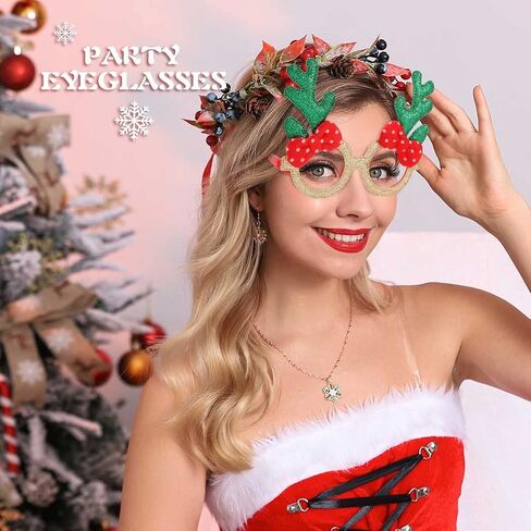 GEMILY Christmas Glitter Glasses Holiday Party Glasses Xmas Decoration Costume Eyeglasses for Adults and Kids 2 PCS in Kuwait