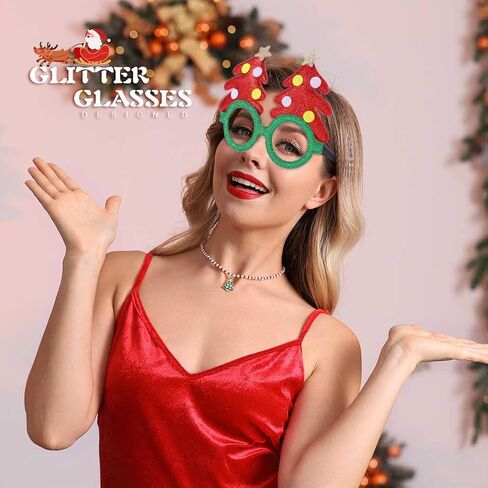 GEMILY Christmas Glitter Glasses Holiday Party Glasses Xmas Decoration Costume Eyeglasses for Adults and Kids 2 PCS in Kuwait