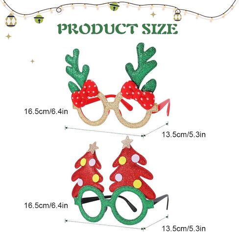 GEMILY Christmas Glitter Glasses Holiday Party Glasses Xmas Decoration Costume Eyeglasses for Adults and Kids 2 PCS in Kuwait
