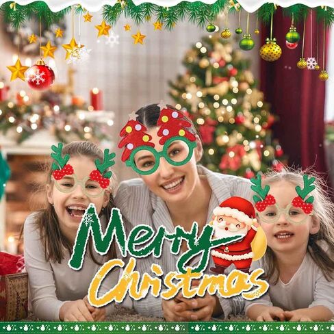 GEMILY Christmas Glitter Glasses Holiday Party Glasses Xmas Decoration Costume Eyeglasses for Adults and Kids 2 PCS in Kuwait