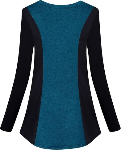 AxByCzD Womens Crewneck Long Sleeve Athletic Shirts Color Block Trendy Casual Workout Tops in Kuwait
