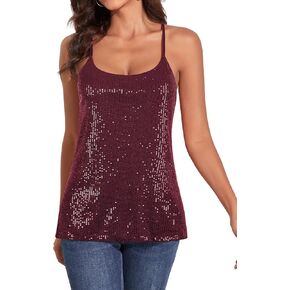 PrettyGuide Women's All Over Sequin Top Shimmer Strappy Camisole Sparkly Tank Tops Party Shirts in Saudi Arabia