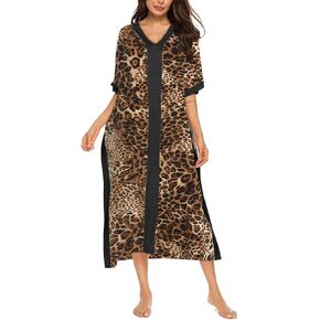 Bloggerlove Women Nightgowns Cotton Caftan House Dress Short Sleeve Sleepwear