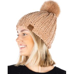 Funky Junque Women's Confetti Knit Beanie Pom Pom Chenille Winter Slouchy Chunky Hat