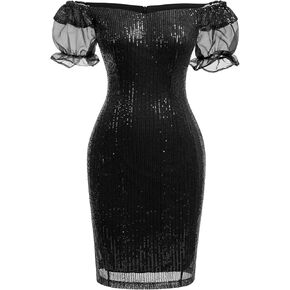 Womens 3/4 Sleeve V Neck Sequin Sparkle Glitzy Glam Flapper Party Dress Cocktail Glitter Bodycon Wedding Evening Clubwear in Kuwait