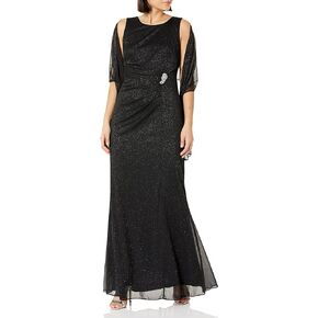 S.L. Fashions Women's Long Glitter Mesh Sleeveless Dress With Embellished Waist and Shawl in Kuwait