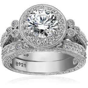Amazon Collection Yellow-Gold-Plated Sterling Silver Antique Rings set made with Infinite Elements Cubic Zirconia