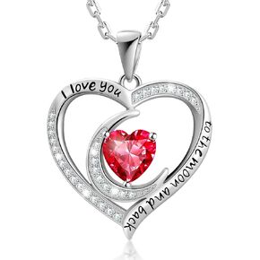 Birthstone Necklace for Women, Sterling Silver Heart Necklace Pendant with Chain 17.7"+2" Extender, I Love You Necklaces Danity Jewelry Birthday Gifts for Wife Girlfriend Daughter in Saudi Arabia